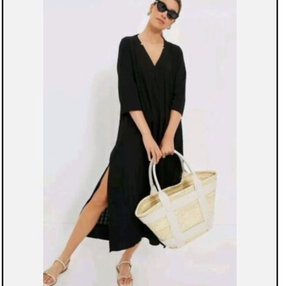 Tuckernuck Pomander Place Size XS Black Carolina Caftan Maxi Dress Cotton Midi - Picture 1 of 8